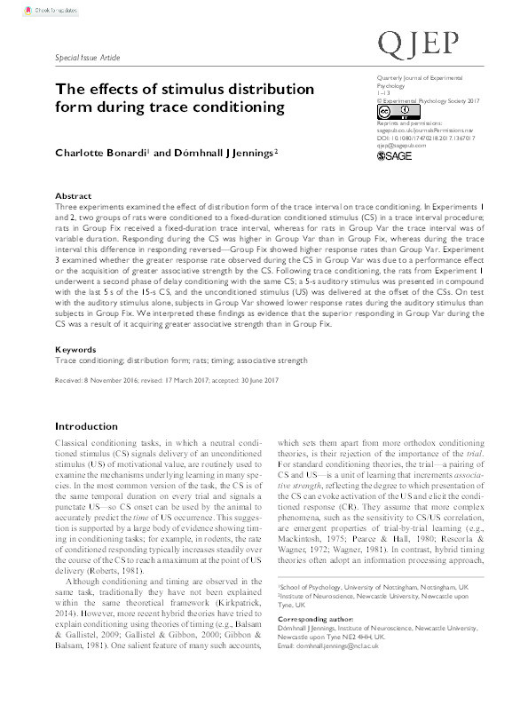 The effects of stimulus distribution form during trace conditioning Thumbnail