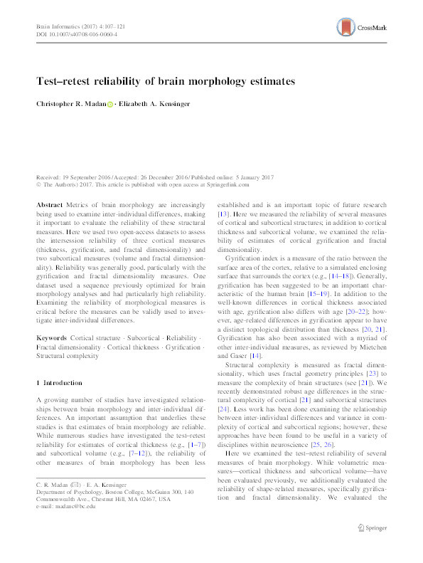 Test–retest reliability of brain morphology estimates Thumbnail