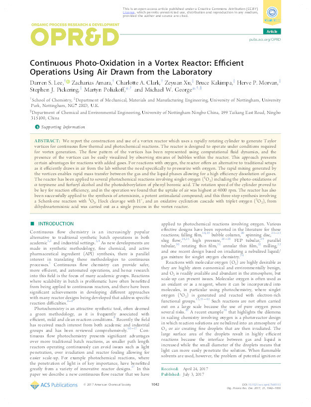 Continuous Photo-Oxidation in a Vortex Reactor: Efficient Operations Using Air Drawn from the Laboratory Thumbnail