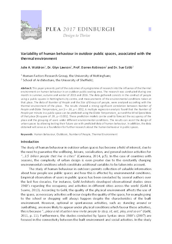 Variability of human behaviour in outdoor public spaces, associated with the thermal environment Thumbnail