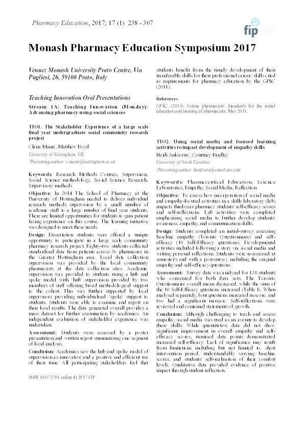 Pharmacy Leadership and Management: A new high fidelity simulation to prepare students for their future practise Thumbnail