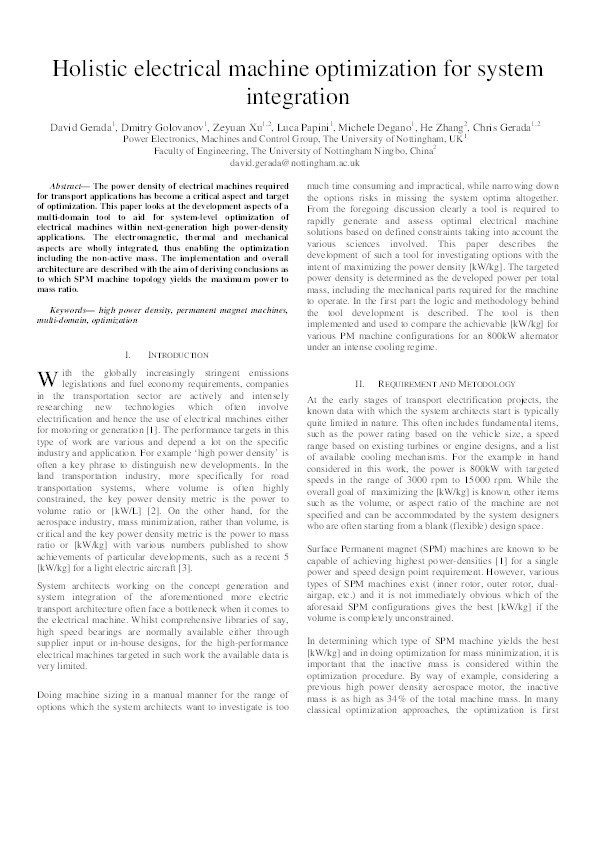 Holistic electrical machine optimization for system integration Thumbnail