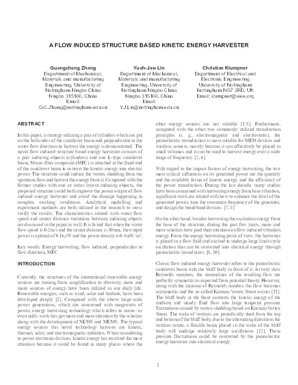 A flow-induced structure-based kinetic energy harvester Thumbnail