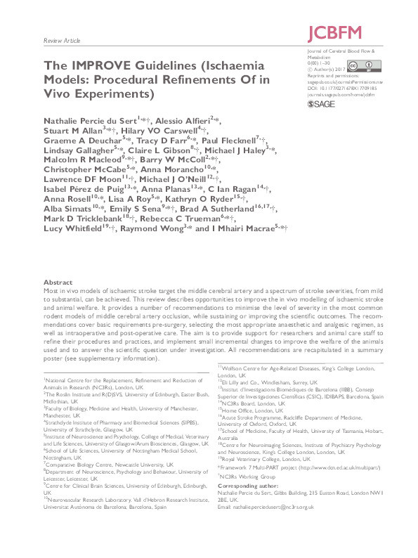 The IMPROVE guidelines (Ischaemia Models: Procedural Refinements Of in Vivo Experiments) Thumbnail