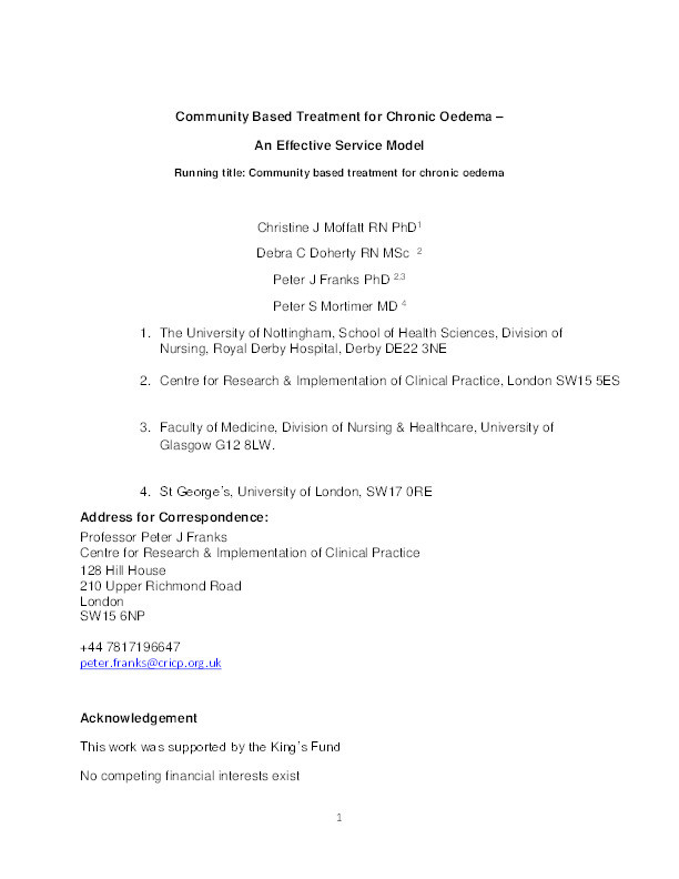 Community based treatment for chronic oedema: an effective service model Thumbnail