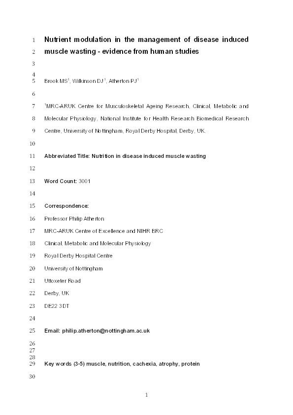 Nutrient modulation in the management of disease-induced muscle wasting: evidence from human studies Thumbnail