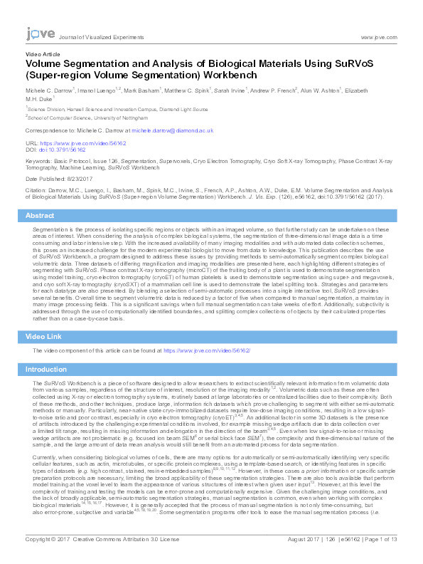 Volume Segmentation and Analysis of Biological Materials Using SuRVoS (Super-region Volume Segmentation) Workbench Thumbnail