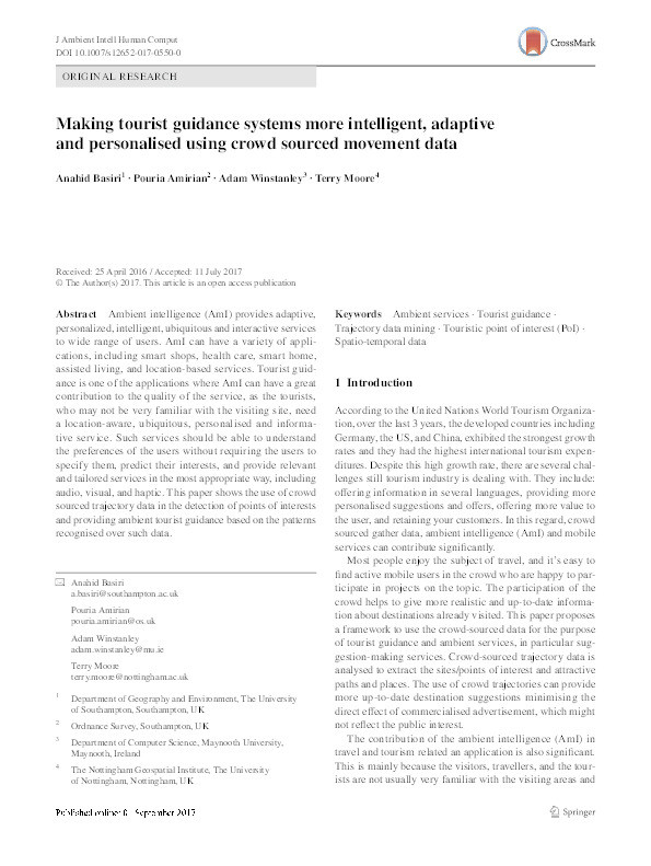Making tourist guidance systems more intelligent, adaptive and personalised using crowd sourced movement data Thumbnail