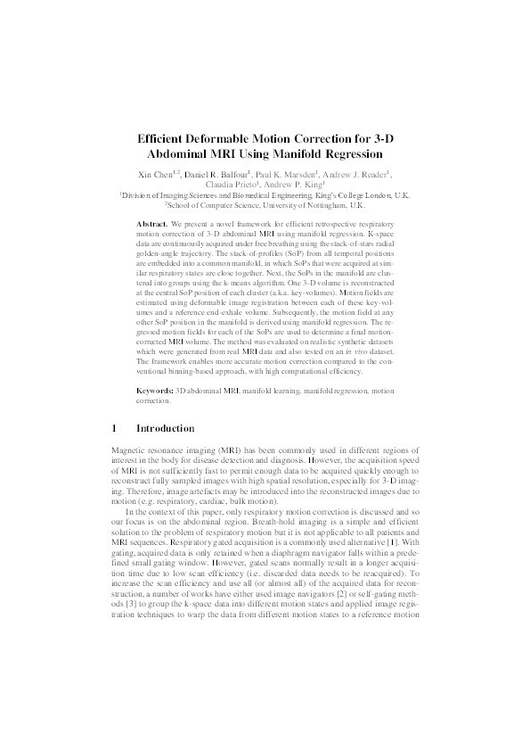 Efficient deformable motion correction for 3-D abdominal MRI using manifold regression Thumbnail