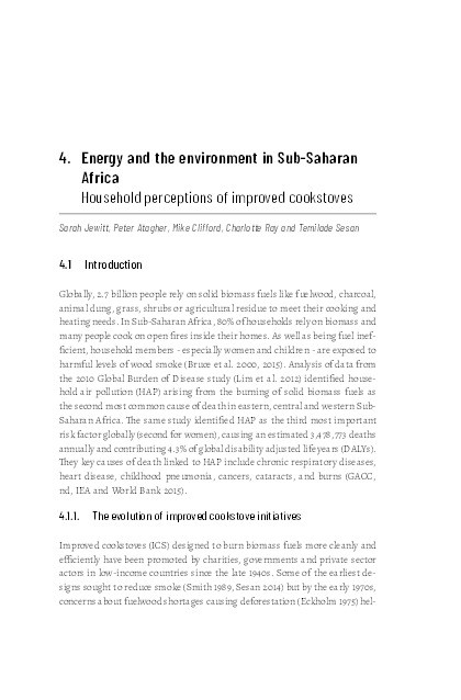 Energy and the environment in Sub-Saharan Africa: Household perceptions of improved cookstoves Thumbnail