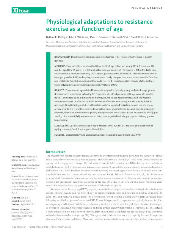 Physiological adaptations to resistance exercise as a function of age Thumbnail
