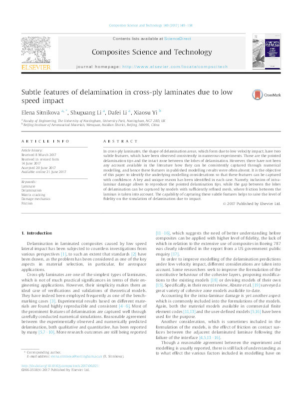 Subtle features of delamination in cross-ply laminates due to low speed impact Thumbnail