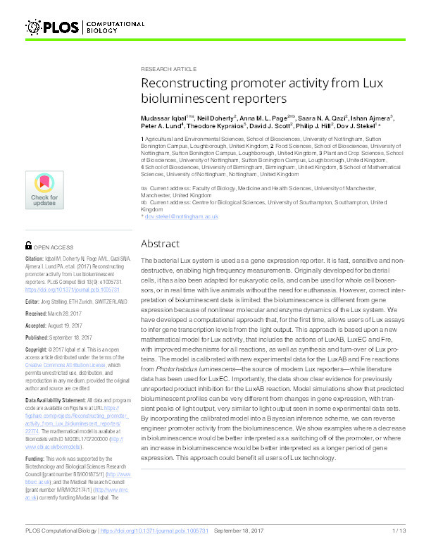 Reconstructing promoter activity from Lux bioluminescent reporters Thumbnail