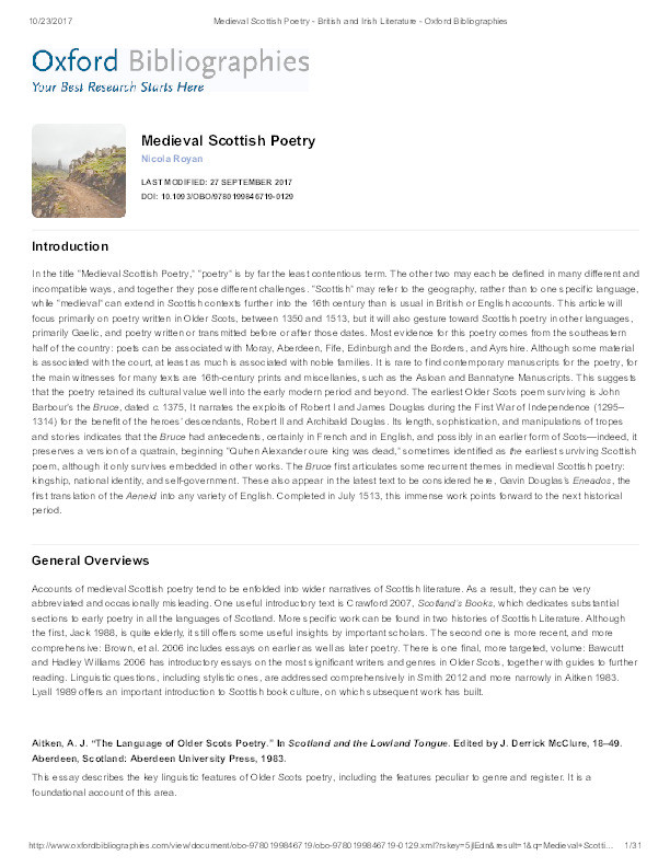 Medieval Scottish poetry Thumbnail