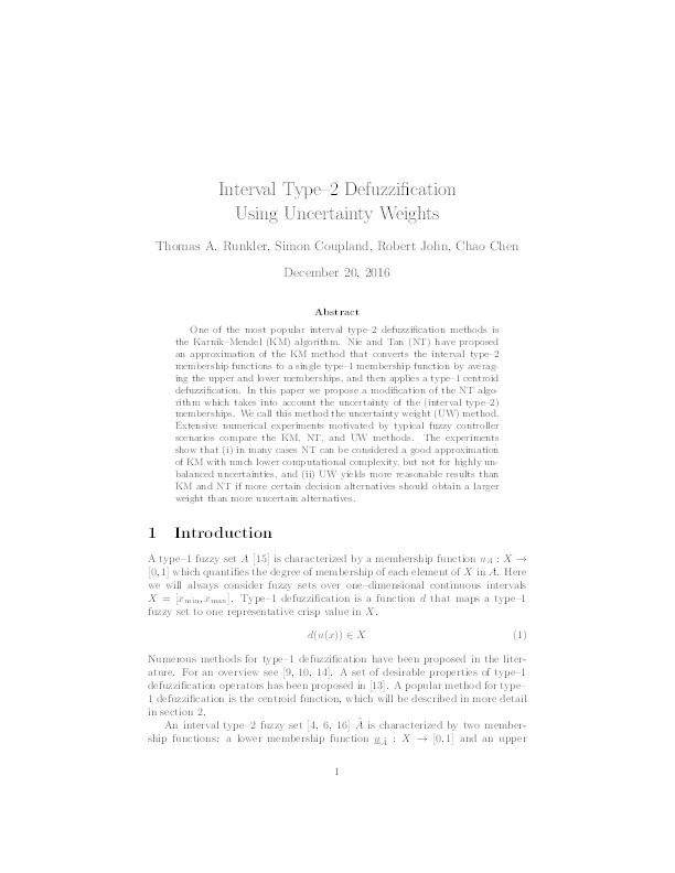 Interval Type–2 Defuzzification Using Uncertainty Weights Thumbnail