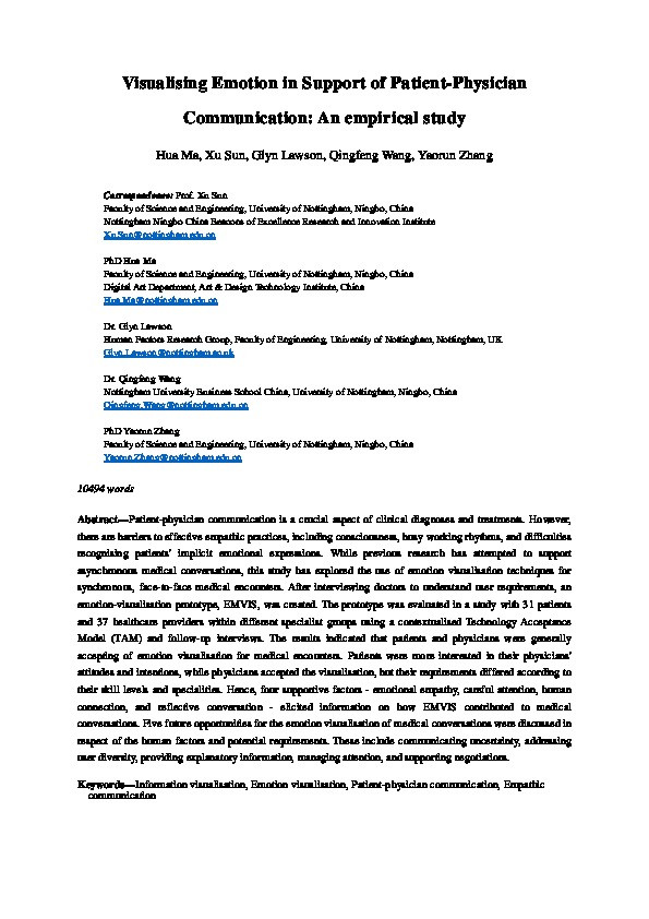 Visualising emotion in support of patient-physician communication: an empirical study Thumbnail