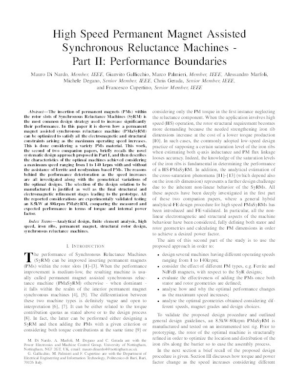 High Speed Permanent Magnet Assisted Synchronous Reluctance Machine - Part II: Performance Boundaries Thumbnail