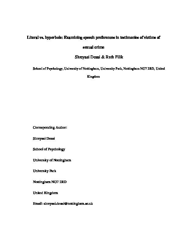 Literal vs. hyperbole: examining speech preferences in testimonies of victims of sexual crime Thumbnail