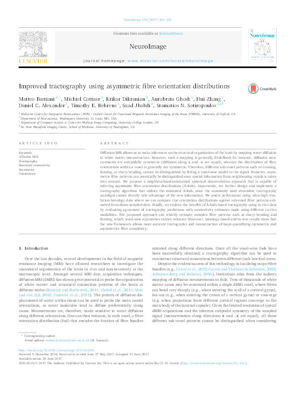 Improved tractography using asymmetric fibre orientation distributions Thumbnail