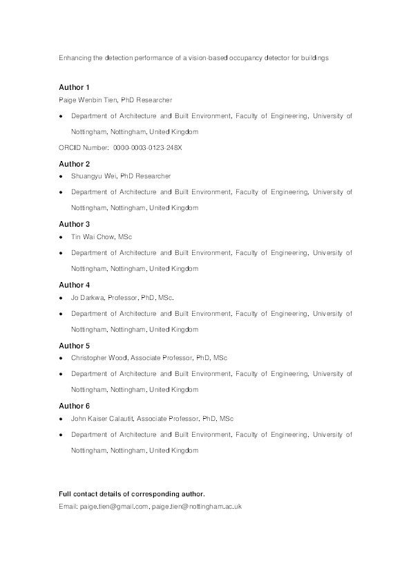 Enhancing the detection performance of a vision-based occupancy detector for buildings Thumbnail