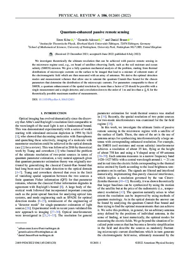 Quantum-enhanced passive remote sensing Thumbnail