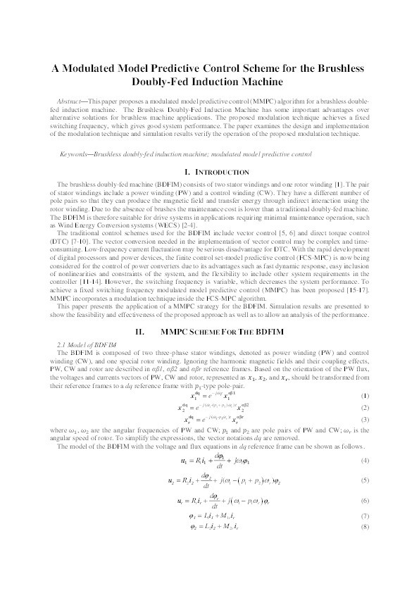 A modulated model predictive control scheme for the brushless doubly-fed induction machine Thumbnail