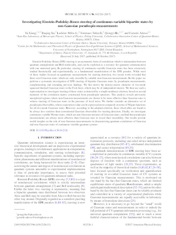 Investigating Einstein-Podolsky-Rosen steering of continuous-variable bipartite states by non-Gaussian pseudospin measurements Thumbnail