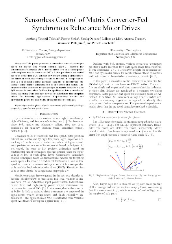 Sensorless control of matrix converter-fed synchronous reluctance motor drives Thumbnail