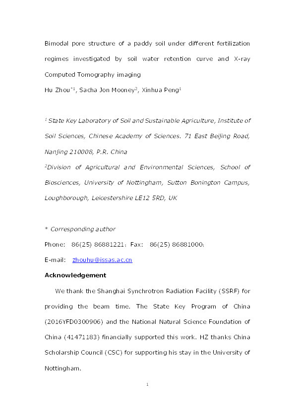 Bimodal Soil Pore Structure Investigated by a Combined Soil Water Retention Curve and X-Ray Computed Tomography Approach Thumbnail