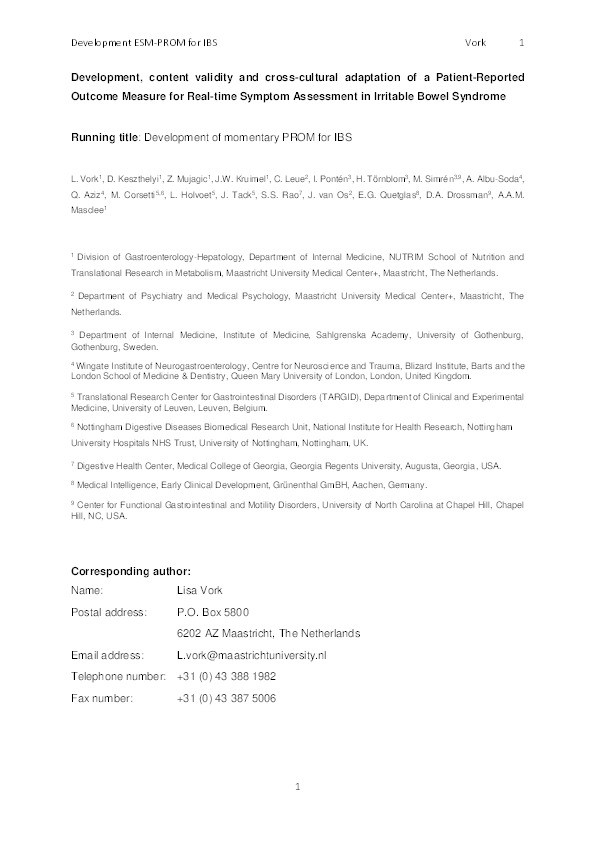 Development, content validity and cross-cultural adaptation of a Patient-Reported Outcome Measure for Real-time Symptom Assessment in Irritable Bowel Syndrome Thumbnail