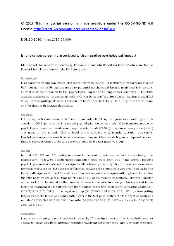 OA 06.08 Is Lung Cancer Screening Associated with a Negative Psychological Impact? Thumbnail