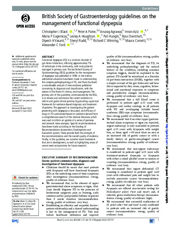 British Society of Gastroenterology guidelines on the management of functional dyspepsia Thumbnail