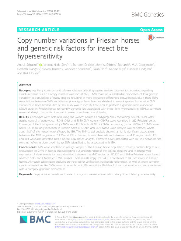 Copy number variations in Friesian horses and genetic risk factors for insect bite hypersensitivity Thumbnail