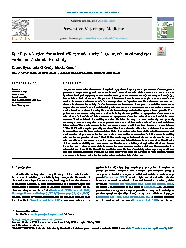 Stability selection for mixed effect models with large numbers of predictor variables: A simulation study Thumbnail