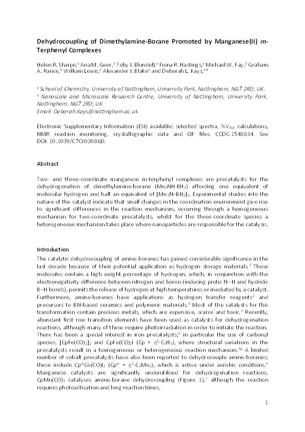 Dehydrocoupling of dimethylamine-borane promoted by manganese(II) m-terphenyl complexes Thumbnail