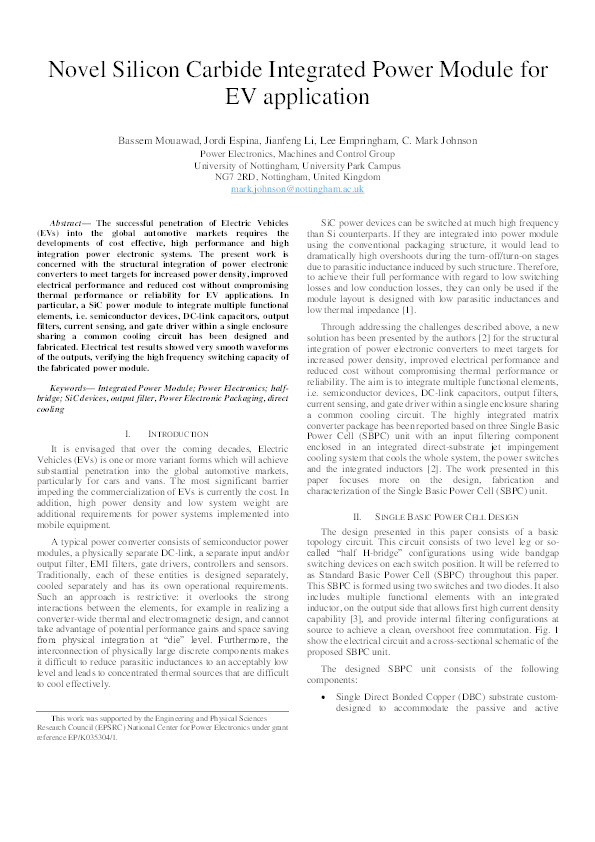 Novel silicon carbide integrated power module for EV application Thumbnail