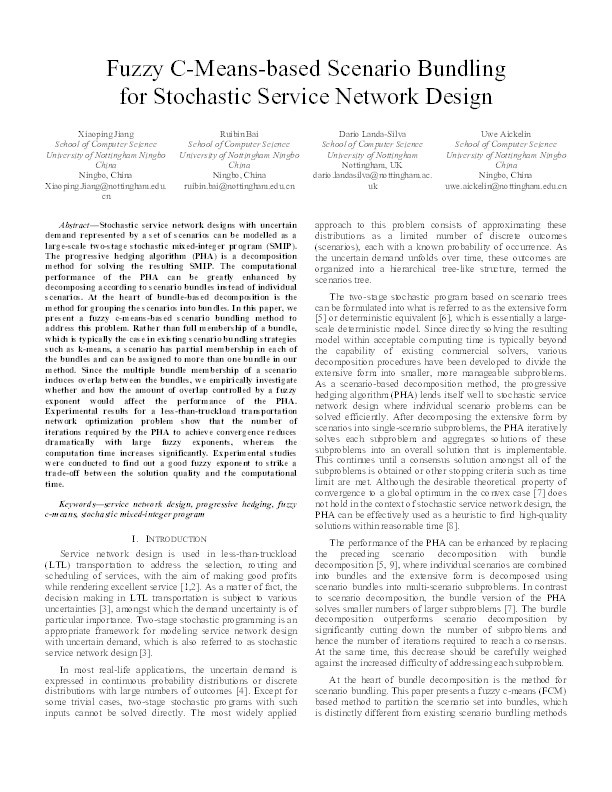 Fuzzy C-means-based scenario bundling for stochastic service network design Thumbnail