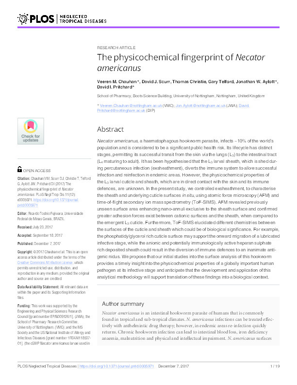 The physicochemical fingerprint of Necator americanus Thumbnail
