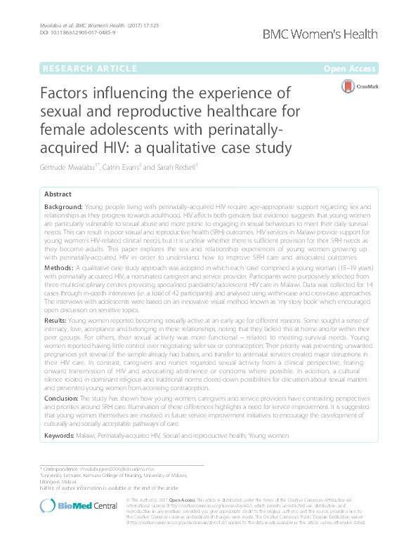 Factors influencing the experience of sexual and reproductive healthcare for female adolescents with perinatally-acquired HIV: a qualitative case study Thumbnail