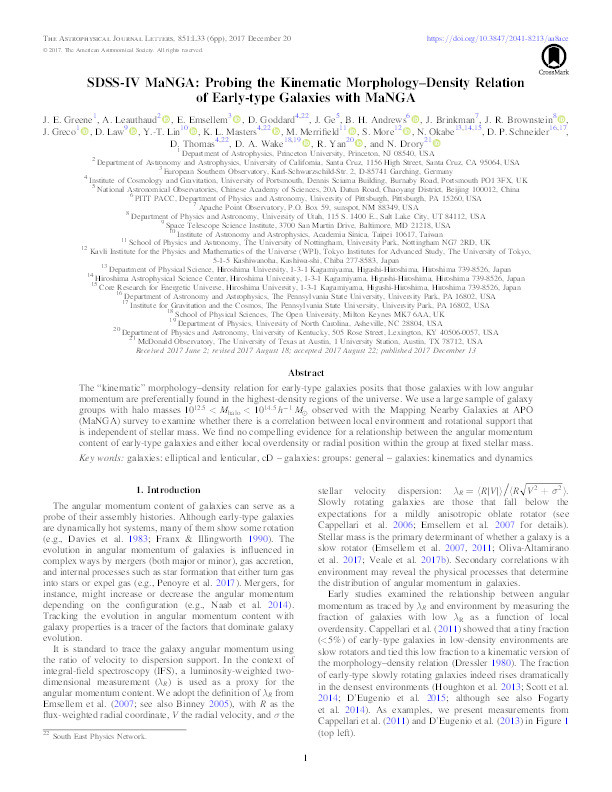 SDSS-IV MaNGA: probing the kinematic morphology–density relation of early-type galaxies with MaNGA Thumbnail