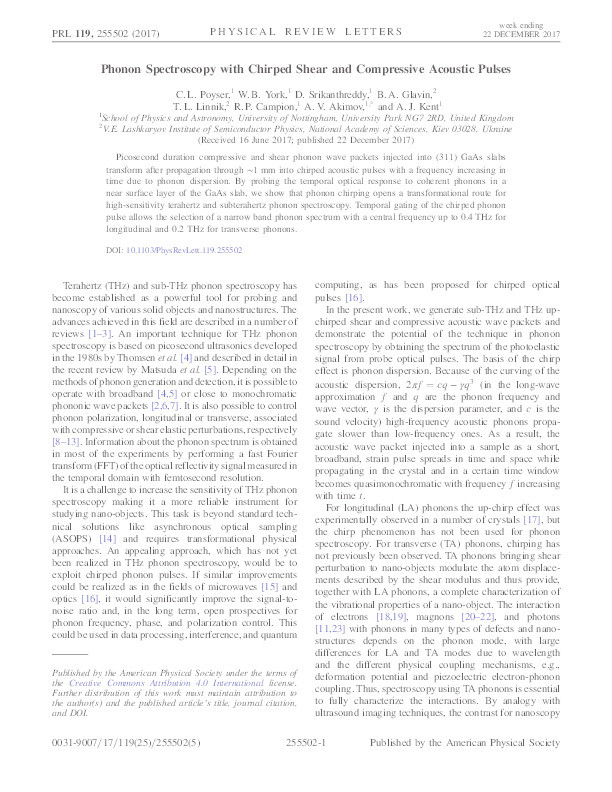 Phonon spectroscopy with chirped shear and compressive acoustic pulses Thumbnail