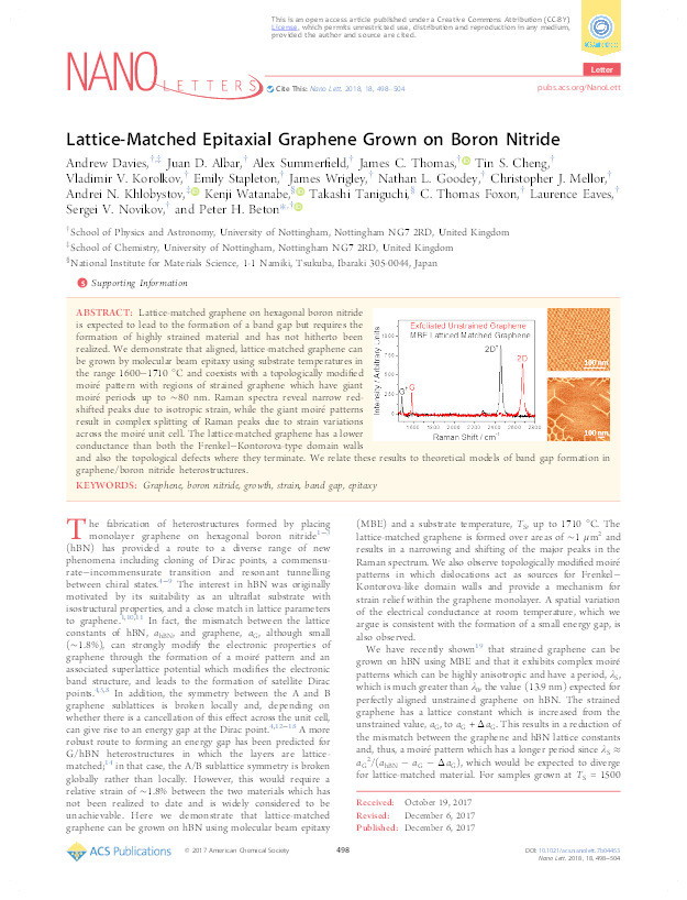 Lattice-Matched Epitaxial Graphene Grown on Boron Nitride Thumbnail