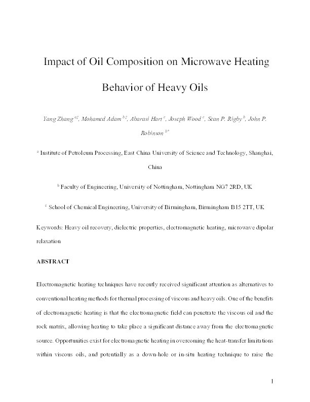 Impact of oil composition on microwave heating behavior of heavy oils Thumbnail
