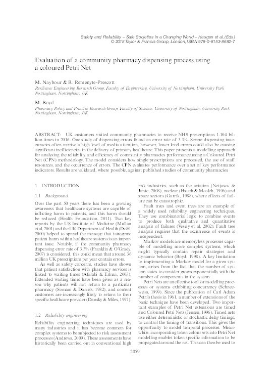 Evaluation of a community pharmacy dispensing process using a coloured Petri Net Thumbnail