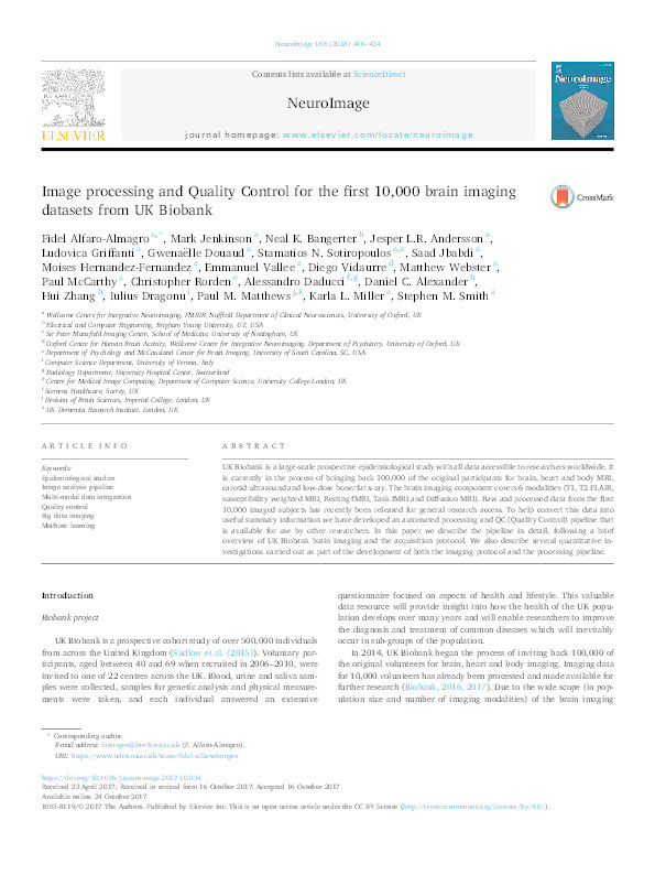 Image processing and Quality Control for the first 10,000 brain imaging datasets from UK Biobank Thumbnail