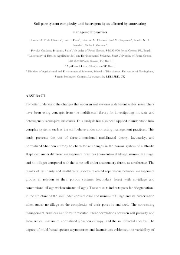 Soil pore system complexity and heterogeneity as affected by contrasting management practices Thumbnail