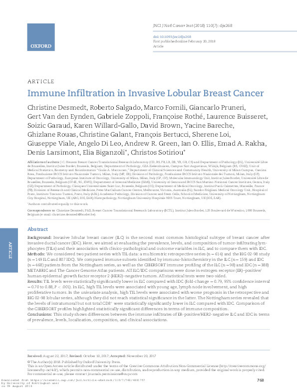 Immune infiltration in invasive lobular breast cancer Thumbnail