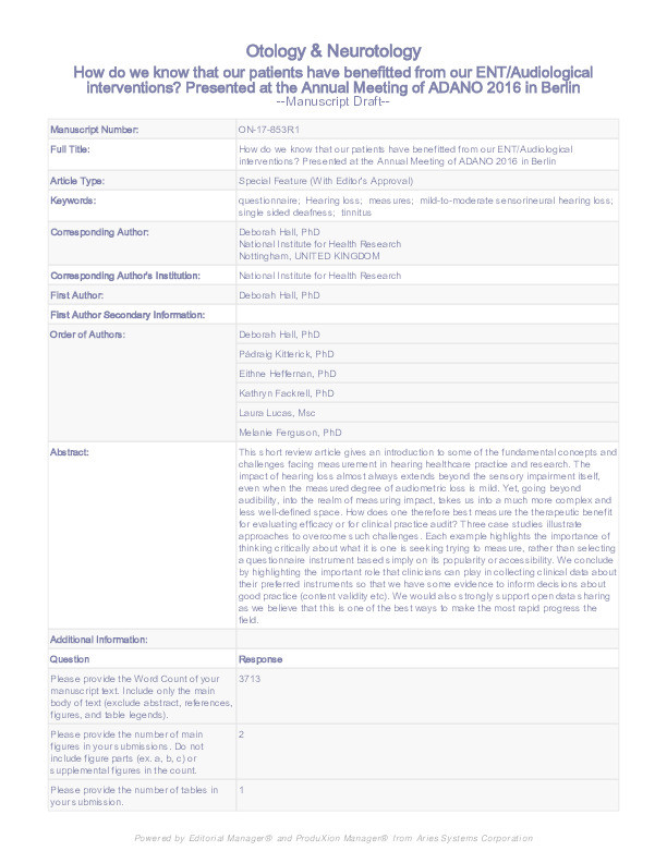 How do we know that our patients have benefitted from our ENT/Audiological interventions?: presented at the Annual Meeting of ADANO 2016 in Berlin Thumbnail
