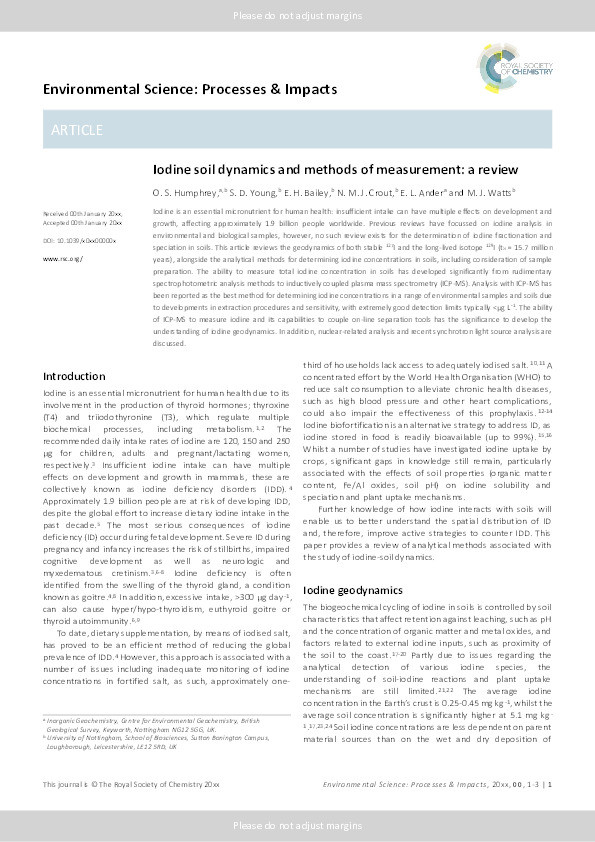 Iodine soil dynamics and methods of measurement: a review Thumbnail