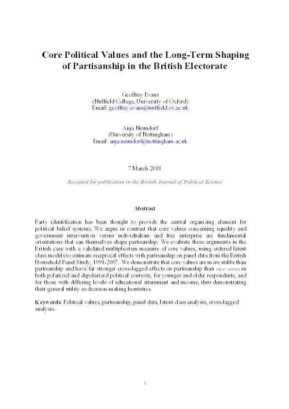 Core political values and the long-term shaping of partisanship Thumbnail